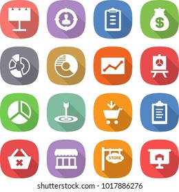 flat vector icon set - billboard vector, target audience, clipboard, money bag, circle diagram, statistics, presentation, add to cart, delete, market, store signboard
