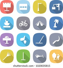 flat vector icon set - billboard vector, market, outdoor light, loading, flammable, bike, tent, palm, restaurant, golf, rake, sickle, blower, garden cleaning