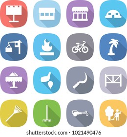 flat vector icon set - billboard vector, market, dome house, loading, flammable, bike, palm, restaurant, golf, sickle, farm fence, rake, blower, garden cleaning