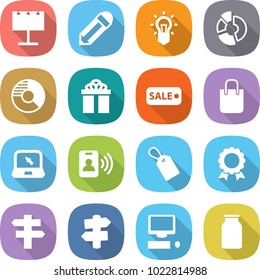 flat vector icon set - billboard vector, pencil, bulb, circle diagram, gift, sale, shopping bag, notebook, pass card, label, medal, singlepost, signpost, computer, bank