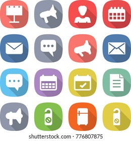 flat vector icon set - billboard vector, loudspeaker, woman, calendar, mail, message, megafon, sms, terms, document, do not distrub, fridge