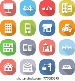 flat vector icon set - billboard vector, bridge, drawbridge, houses, building, skyscraper, shop, modern architecture, modular house, district, city, office, loading, taxi