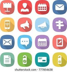 flat vector icon set - billboard vector, woman, calendar, mail, phone wireless, megafon, loudspeaker, singlepost, sms, clipboard pen, document, do not distrub, envelope