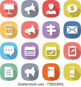 flat vector icon set - billboard vector, loudspeaker, woman, money message, phone wireless, megafon, singlepost, mail, sms, calendar, terms, clipboard pen, document, fridge, do not distrub