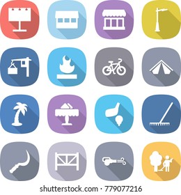 flat vector icon set - billboard vector, market, outdoor light, loading, flammable, bike, tent, palm, restaurant, golf, rake, sickle, farm fence, blower, garden cleaning
