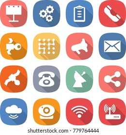 flat vector icon set - billboard vector, gear, clipboard, phone, satellite, chip, megafon, mail, antenna, share, cloud service, web camera, wireless, router