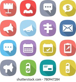 flat vector icon set - billboard vector, woman, message, money, megafon, loudspeaker, singlepost, mail, sms, calendar, terms, clipboard pen, do not distrub, envelope