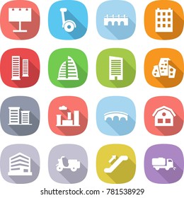 flat vector icon set - billboard vector, gyroscooter, bridge, building, skyscrapers, skyscraper, modern architecture, district, city, house, office, scooter shipping, escalator, sweeper