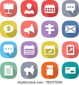 flat vector icon set - billboard vector, woman, calendar, message, money, megafon, singlepost, mail, sms, terms, clipboard pen, document, loudspeaker, fridge, envelope