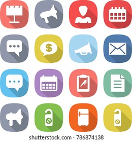 flat vector icon set - billboard vector, loudspeaker, woman, calendar, message, money, mail, sms, clipboard pen, document, do not distrub, fridge