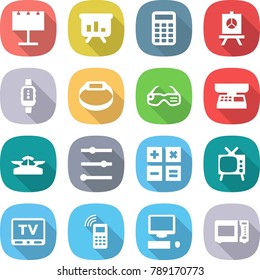 flat vector icon set - billboard vector, presentation, calculator, smart watch, bracelet, glasses, market scales, equalizer, tv, mobile phone, computer, microwave oven
