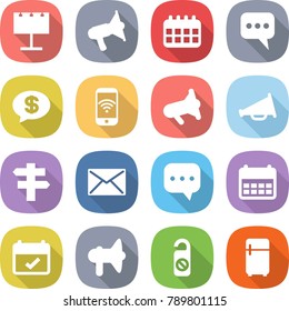flat vector icon set - billboard vector, loudspeaker, calendar, message, money, phone wireless, megafon, singlepost, mail, sms, terms, do not distrub, fridge