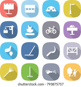 flat vector icon set - billboard vector, market, dome house, outdoor light, loading, flammable, bike, restaurant, golf, rake, sickle, farm fence, blower, garden cleaning