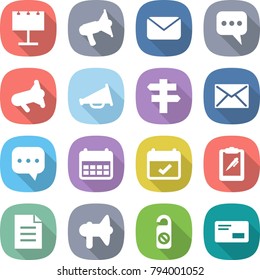 flat vector icon set - billboard vector, loudspeaker, mail, message, megafon, singlepost, sms, calendar, terms, clipboard pen, document, do not distrub, envelope