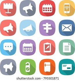 flat vector icon set - billboard vector, loudspeaker, calendar, phone wireless, megafon, singlepost, mail, sms, clipboard pen, document, do not distrub, fridge, envelope