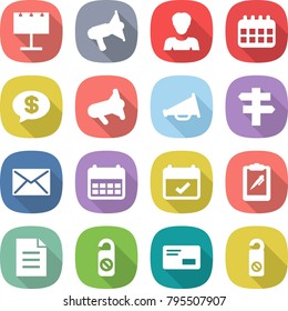 flat vector icon set - billboard vector, loudspeaker, woman, calendar, money message, megafon, singlepost, mail, terms, clipboard pen, document, do not distrub, envelope