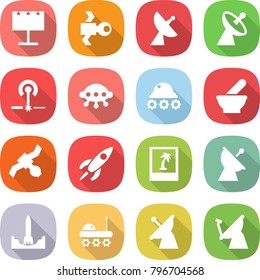 flat vector icon set - billboard vector, satellite, antenna, laser, ufo, lunar rover, mortar, rocket, photo, start