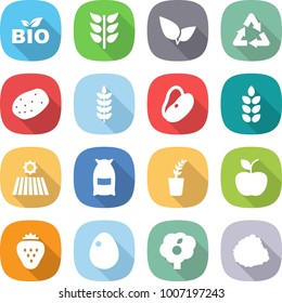 flat vector icon set - bio vector, spikelets, leafs, recycle, potato, spike, beans, field, flour, seedling, apple, strawberry, egg, garden, pile of garbage