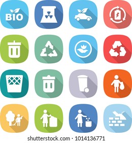 flat vector icon set - bio vector, nuclear power, eco car, battery charge, bin, recycle, ecology, recycling, trash, garden cleaning, garbage, construct