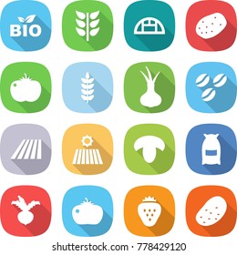 flat vector icon set - bio vector, spikelets, greenhouse, potato, tomato, spike, onion, coffee seeds, field, mushroom, flour, beet, strawberry