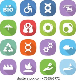 flat vector icon set - bio vector, disability, dna, ambulance helicopter, sign, life vest, lifebuoy, atom core, recycle, edit, fish, seedling, sprouting, hand leaf, and drop