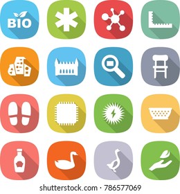 flat vector icon set - bio vector, ambulance star, virus, ruler, modern architecture, gothic, cargo search, chair, slippers, cpu, solar power, colander, ketchup, goose, hand leaf