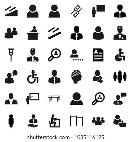 Flat vector icon set - blackboard vector, student, manager, man, personal information, horizontal bar, stairways run, client, speaking, group, disabled, doctor, crutches, head bandage, user, login