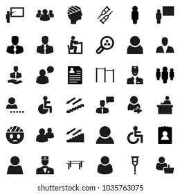 Flat vector icon set - blackboard vector, student, manager, man, personal information, horizontal bar, stairways run, client, speaking, group, disabled, doctor, crutches, head bandage, user, login