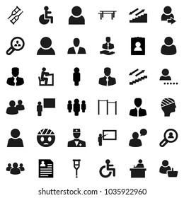 Flat vector icon set - blackboard vector, student, manager, man, personal information, horizontal bar, stairways run, client, speaking, group, disabled, doctor, crutches, head bandage, user, login