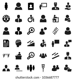 Flat vector icon set - blackboard vector, student, manager, man, personal information, horizontal bar, stairways run, client, speaking, group, disabled, doctor, crutches, head bandage, user, login