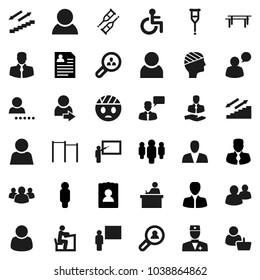 Flat vector icon set - blackboard vector, student, manager, man, personal information, horizontal bar, stairways run, client, speaking, group, disabled, doctor, crutches, head bandage, user, login