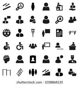 Flat vector icon set - blackboard vector, student, manager, man, personal information, horizontal bar, stairways run, client, speaking, group, disabled, doctor, crutches, head bandage, user, login
