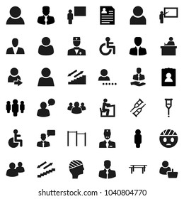 Flat vector icon set - blackboard vector, student, manager, man, personal information, horizontal bar, stairways run, client, speaking, group, disabled, doctor, crutches, head bandage, user, login