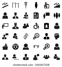 Flat vector icon set - blackboard vector, student, manager, man, personal information, horizontal bar, stairways run, client, speaking, group, disabled, doctor, crutches, head bandage, user, login