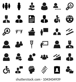 Flat vector icon set - blackboard vector, student, manager, man, personal information, horizontal bar, stairways run, client, speaking, group, disabled, doctor, crutches, head bandage, user, login