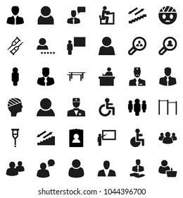 Flat vector icon set - blackboard vector, student, manager, man, personal information, horizontal bar, stairways run, client, speaking, group, disabled, doctor, crutches, head bandage, user, login
