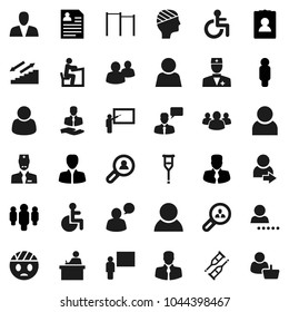Flat vector icon set - blackboard vector, student, manager, man, personal information, horizontal bar, stairways run, client, speaking, group, disabled, doctor, crutches, head bandage, user, login