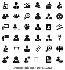 Flat vector icon set - blackboard vector, student, manager, man, personal information, horizontal bar, stairways run, client, speaking, group, disabled, doctor, crutches, head bandage, user, login