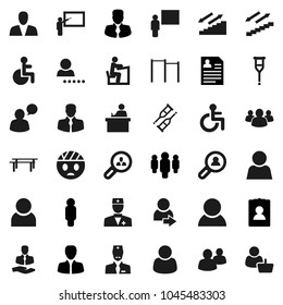 Flat vector icon set - blackboard vector, student, manager, man, personal information, horizontal bar, stairways run, client, speaking, group, disabled, doctor, crutches, head bandage, user, login