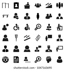 Flat vector icon set - blackboard vector, student, manager, man, personal information, horizontal bar, stairways run, client, speaking, group, disabled, doctor, crutches, head bandage, user, login