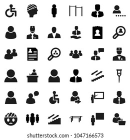 Flat vector icon set - blackboard vector, student, manager, man, personal information, horizontal bar, stairways run, client, speaking, group, disabled, doctor, crutches, head bandage, user, login