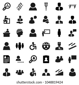Flat vector icon set - blackboard vector, student, manager, man, personal information, horizontal bar, stairways run, client, speaking, group, disabled, doctor, crutches, head bandage, user, login