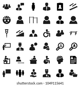 Flat vector icon set - blackboard vector, student, manager, man, personal information, horizontal bar, stairways run, client, speaking, group, disabled, doctor, crutches, head bandage, user, login