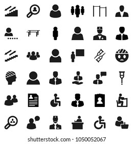 Flat vector icon set - blackboard vector, student, manager, man, personal information, horizontal bar, stairways run, client, speaking, group, disabled, doctor, crutches, head bandage, user, login