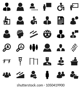Flat vector icon set - blackboard vector, student, manager, man, personal information, horizontal bar, stairways run, client, speaking, group, disabled, doctor, crutches, head bandage, user, login