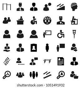 Flat vector icon set - blackboard vector, student, manager, man, personal information, horizontal bar, stairways run, client, speaking, group, disabled, doctor, crutches, head bandage, user, login