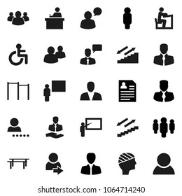 Flat vector icon set - blackboard vector, student, manager, man, personal information, horizontal bar, stairways run, client, speaking, group, disabled, head bandage, login, consumer