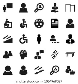 Flat vector icon set - blackboard vector, student, manager, man, personal information, horizontal bar, stairways run, client, speaking, group, disabled, crutches, head bandage, user, login, search