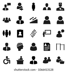Flat vector icon set - blackboard vector, student, manager, man, personal information, horizontal bar, stairways run, client, speaking, group, disabled, doctor, crutches, head bandage, user, login