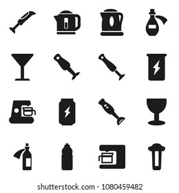 Flat vector icon set - blender vector, enegry drink, water bottle, glass, potion, coffee maker, kettle,r filter